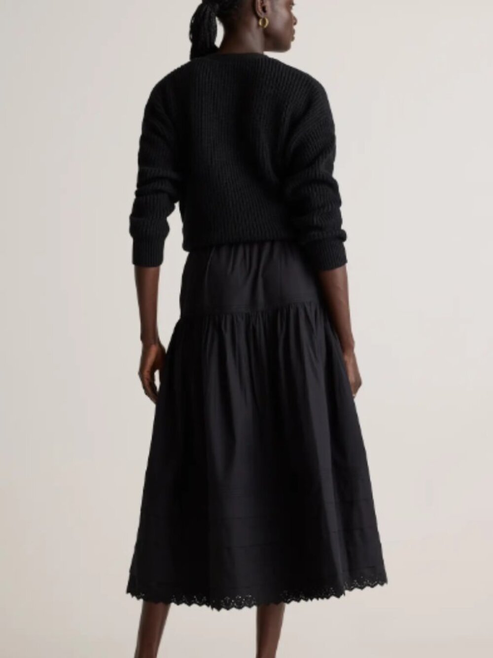 Quince Women's Organic Cotton Poplin Pintuck Maxi Skirt Black - Retail $60